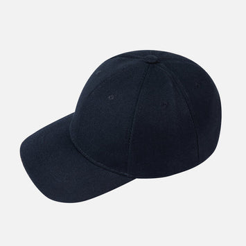 Black baseball cap on a light gray background