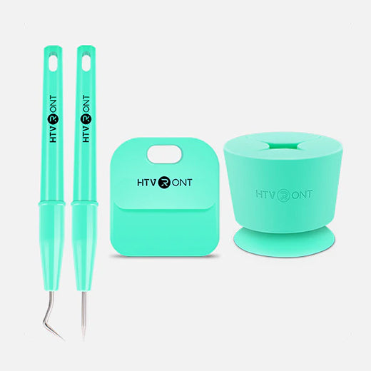 Set of turquoise tools with 'HTV2ONT' branding on a white background