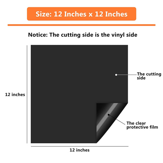12x12 inch black vinyl sheet with cutting side and protective film label