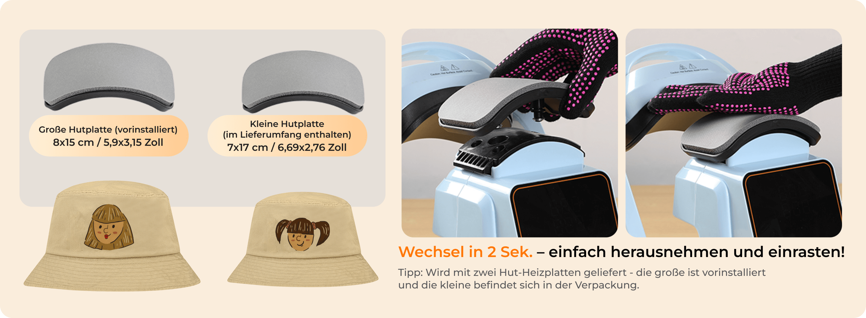 2 Heizplatten für Erwachsenen- und Kinderhüte