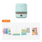 HTVDOOT mini sublimation printer shown above a labeled 'Beginner Kit' layout with included items such as printed cups, mugs, stickers, and paper sheets on a white background.(EU)