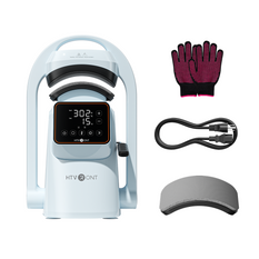 HTVront machine with digital display, gloves, cable on a white background