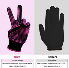 Black gloves with pink silicone bumps on a gray background