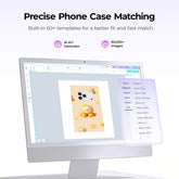 Computer screen displaying an AI art generator with phone case design templates.