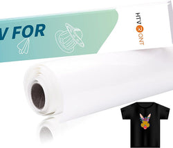 Roll of vinyl with a t-shirt featuring a colorful design on a white background