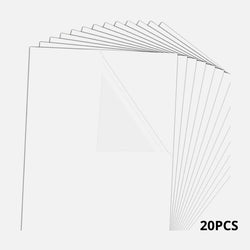 Set of 20 white sheets with grid lines on a white background