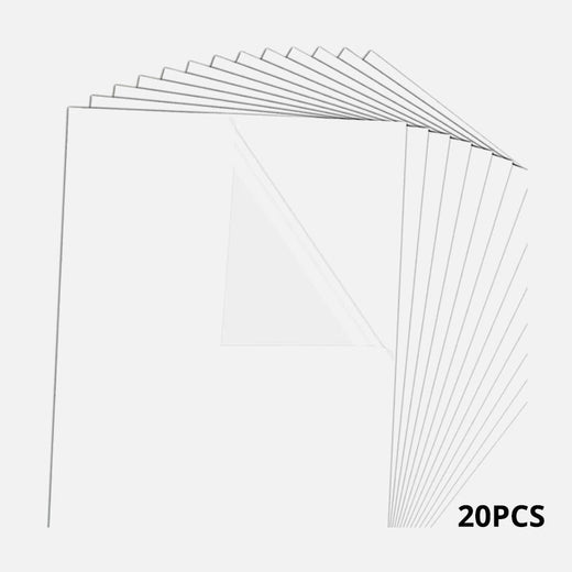 Set of 20 white sheets with grid lines on a white background