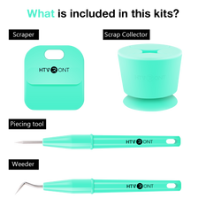 Set of turquoise tools with HTV RONT branding on a white background