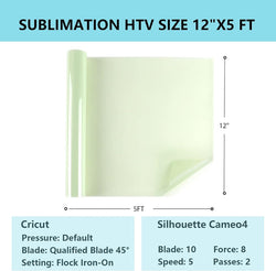 Sublimation HTV sheet with dimensions and compatibility information for Cricut and Silhouette Cameo4.