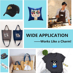 Collage of various products with promotional text 'Wide Application - Works Like a Charm!'