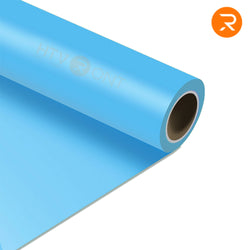 Roll of blue HTV (heat transfer vinyl) with a brand logo on a white background