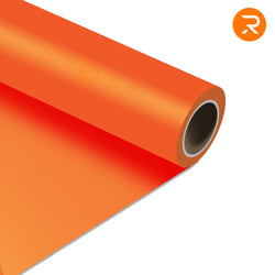 Roll of orange vinyl wrap on a white background with a brand logo in the corner.