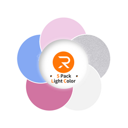 Pack of light-colored round items with an orange logo and text on a white background