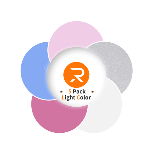 Pack of light-colored round items with an orange logo and text on a white background
