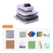 HTV Digi premium crafting kit featuring a lavender and dark gray sublimation printer at the top, with various accessories arranged below on a white background, including a gray HTV Digi logo patch, brown paper, colored sheets, markers, and other crafting supplies.(EU)