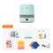 HTVDOOT portable sublimation printer shown above a 'Premium Kit' layout containing matching sublimation mugs, cups, stickers, a notebook, napkins, and paper products on a white background.(EU)
