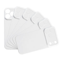 Set of white plastic cards with cut-out shapes on a white background