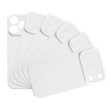 Set of white plastic cards with cut-out shapes on a white background