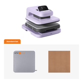 HTVONT standard set featuring a lavender and dark gray multi-layer UV lamp, a gray metal plate, and a brown filter cloth, shown on a white background with a 'Standard-Set' label.(DE)